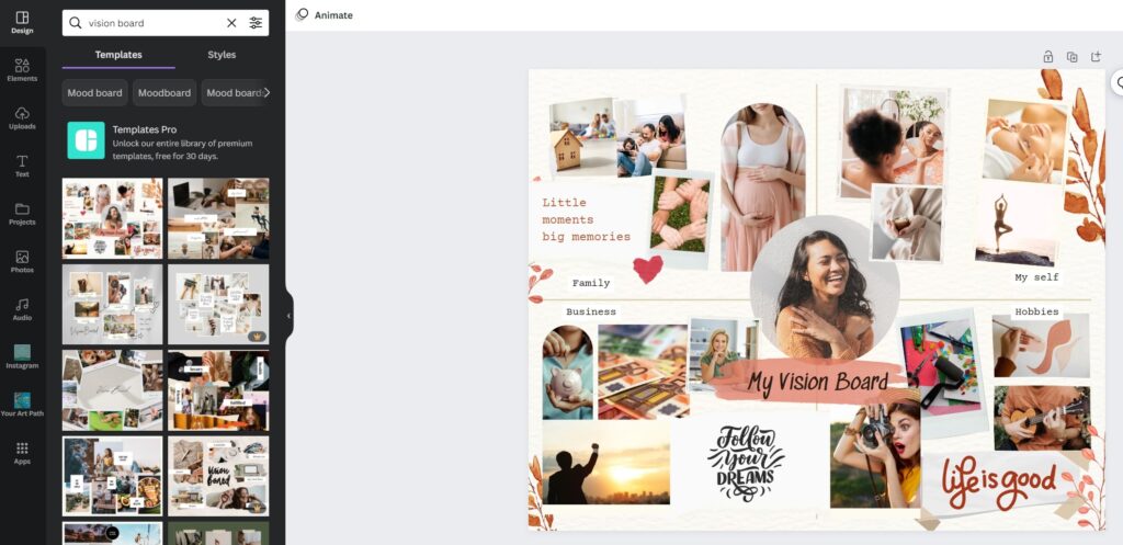 canva vision board template free example